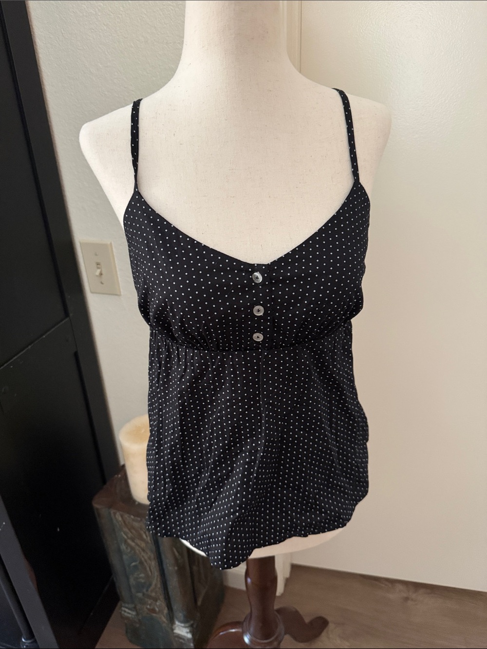 Black Polka Dot Spaghetti Strap Tank Top